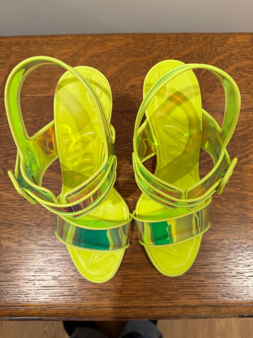 Christian Louboutin Neon Green Iridescent Clear Heel Sandals - Picture 5 of 11